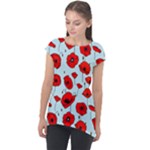 Poppies Flowers Red Seamless Pattern Cap Sleeve High Low Top