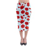 Poppies Flowers Red Seamless Pattern Midi Pencil Skirt