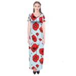 Poppies Flowers Red Seamless Pattern Short Sleeve Maxi Dress