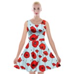 Poppies Flowers Red Seamless Pattern Velvet Skater Dress