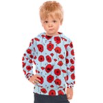 Poppies Flowers Red Seamless Pattern Kids  Hooded Pullover