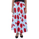 Poppies Flowers Red Seamless Pattern Flared Maxi Skirt