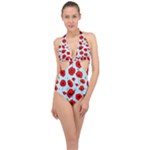Poppies Flowers Red Seamless Pattern Halter Front Plunge Swimsuit