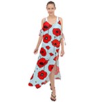 Poppies Flowers Red Seamless Pattern Maxi Chiffon Cover Up Dress