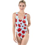 Poppies Flowers Red Seamless Pattern High Leg Strappy Swimsuit