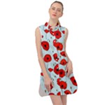 Poppies Flowers Red Seamless Pattern Sleeveless Shirt Dress