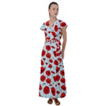 Poppies Flowers Red Seamless Pattern Flutter Sleeve Maxi Dress