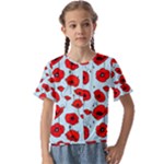Poppies Flowers Red Seamless Pattern Kids  Cuff Sleeve Scrunch Bottom T-Shirt