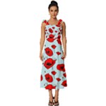 Poppies Flowers Red Seamless Pattern Tie-Strap Tiered Midi Chiffon Dress
