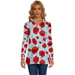 Poppies Flowers Red Seamless Pattern Long Sleeve Drawstring Hooded Top