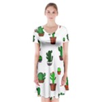 Cactus Plants Background Pattern Seamless Short Sleeve V-neck Flare Dress