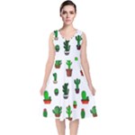 Cactus Plants Background Pattern Seamless V-Neck Midi Sleeveless Dress 