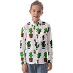 Cactus Plants Background Pattern Seamless Kids  Long Sleeve Shirt