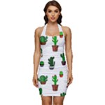 Cactus Plants Background Pattern Seamless Sleeveless Wide Square Neckline Ruched Bodycon Dress