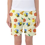 Seamless Honey Bee Texture Flowers Nature Leaves Honeycomb Hive Beekeeping Watercolor Pattern Women s Basketball Shorts