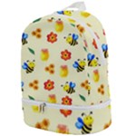 Seamless Honey Bee Texture Flowers Nature Leaves Honeycomb Hive Beekeeping Watercolor Pattern Zip Bottom Backpack