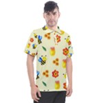 Seamless Honey Bee Texture Flowers Nature Leaves Honeycomb Hive Beekeeping Watercolor Pattern Men s Polo T-Shirt