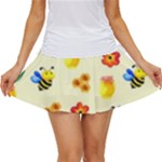 Seamless Honey Bee Texture Flowers Nature Leaves Honeycomb Hive Beekeeping Watercolor Pattern Women s Skort