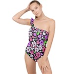 Flowers Floral Pattern Digital Texture Beautiful Frilly One Shoulder Swimsuit