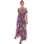 Flowers Floral Pattern Digital Texture Beautiful Off Shoulder Open Front Chiffon Dress