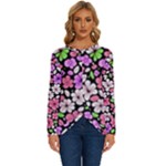Flowers Floral Pattern Digital Texture Beautiful Long Sleeve Crew Neck Pullover Top