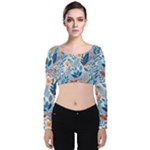 Berries Foliage Seasons Branches Seamless Background Nature Velvet Long Sleeve Crop Top