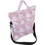 Hello Kitty Pattern, Hello Kitty, Child, White, Cat, Pink, Animal Fold Over Handle Tote Bag