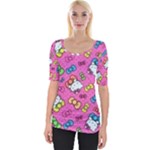 Hello Kitty, Cute, Pattern Wide Neckline T-Shirt