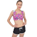 Hello Kitty, Cute, Pattern V-Back Sports Bra