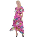 Hello Kitty, Cute, Pattern Cross Front Sharkbite Hem Maxi Dress