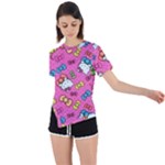 Hello Kitty, Cute, Pattern Asymmetrical Short Sleeve Sports T-Shirt