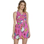 Hello Kitty, Cute, Pattern Sleeveless High Waist Mini Dress