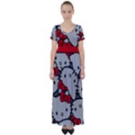 Hello Kitty, Pattern, Red High Waist Short Sleeve Maxi Dress