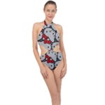 Hello Kitty, Pattern, Red Halter Side Cut Swimsuit