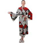 Hello Kitty, Pattern, Red Maxi Velvet Kimono