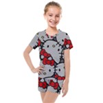 Hello Kitty, Pattern, Red Kids  Mesh T-Shirt and Shorts Set