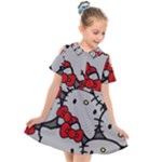 Hello Kitty, Pattern, Red Kids  Short Sleeve Shirt Dress