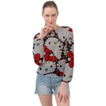 Hello Kitty, Pattern, Red Banded Bottom Chiffon Top
