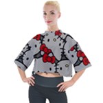 Hello Kitty, Pattern, Red Mock Neck T-Shirt