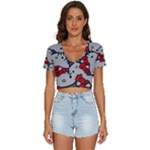 Hello Kitty, Pattern, Red V-Neck Crop Top
