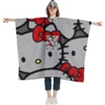 Hello Kitty, Pattern, Red Women s Hooded Rain Ponchos