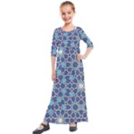 Islamic Ornament Texture, Texture With Stars, Blue Ornament Texture Kids  Quarter Sleeve Maxi Dress