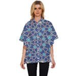 Islamic Ornament Texture, Texture With Stars, Blue Ornament Texture Women s Batwing Button Up Shirt