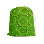 Lime Textures Macro, Tropical Fruits, Citrus Fruits, Green Lemon Texture Drawstring Pouch (XL)