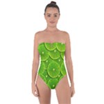 Lime Textures Macro, Tropical Fruits, Citrus Fruits, Green Lemon Texture Tie Back One Piece Swimsuit