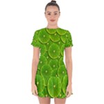 Lime Textures Macro, Tropical Fruits, Citrus Fruits, Green Lemon Texture Drop Hem Mini Chiffon Dress