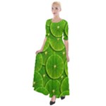 Lime Textures Macro, Tropical Fruits, Citrus Fruits, Green Lemon Texture Half Sleeves Maxi Dress