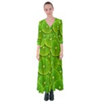 Lime Textures Macro, Tropical Fruits, Citrus Fruits, Green Lemon Texture Button Up Maxi Dress
