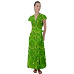 Lime Textures Macro, Tropical Fruits, Citrus Fruits, Green Lemon Texture Flutter Sleeve Maxi Dress