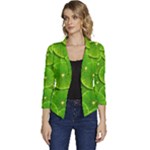 Lime Textures Macro, Tropical Fruits, Citrus Fruits, Green Lemon Texture Women s Casual 3/4 Sleeve Spring Jacket